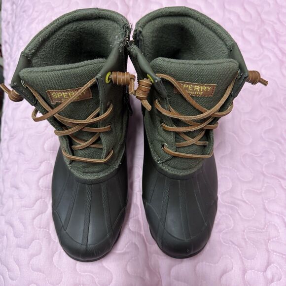 Women's Sperry Saltwater Emboss Wool Duck Boots Green Size 5.5 M - Picture 1 of 7